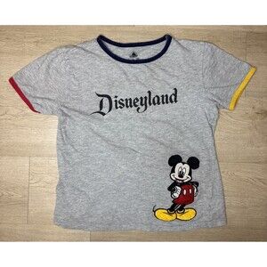 Disneyland Mickey Mouse T-Shirt Gray Red Blue Tee Kids XL Embroidered Limited Ed